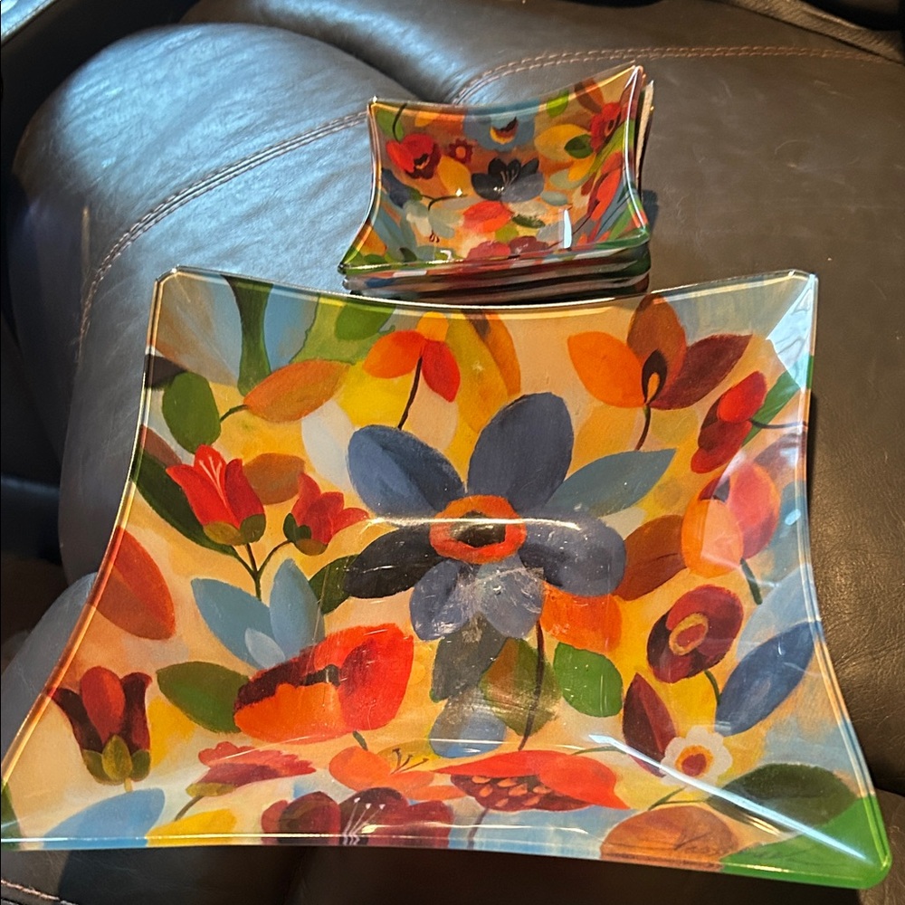 Colorful Floral Glass Bowl Set